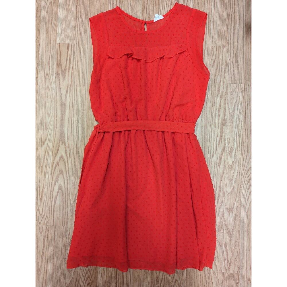 Maison Jules Women's Swiss Dot A Line Red Dress Sleeveless Size XL Sheer Whimsy - Picture 2 of 14